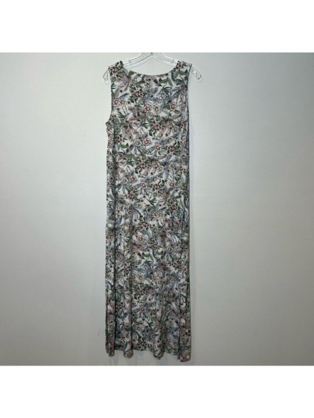 J Jill Wearever L Maxi Dress Slit Hawaiian Floral Bird Sleeveless Stretch Beachy - Picture 3 of 9